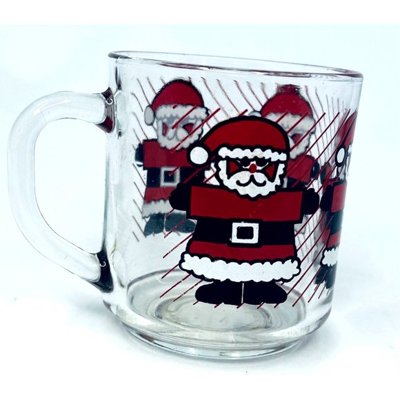 Luminarc Clear Glass Mug Red Santa Print Christmas Holiday Vintage Coffee Tea Ho - Picture 4 of 7